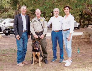 From left, Santa Barbara County Sheriff's Benevolent Posse President Richard Kline, sheriff's Deputy Brian Scott, Duke, and Reece and Christine Duca, of Carpinteria, who were the biggest donors for the purchase of Duke.