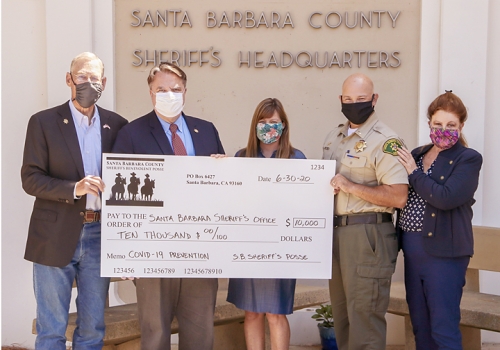 COURTESY PHOTO From left to right: Benevolent Posse Board Chair, Richard Kline; Santa Barbara County Sheriff Bill Brown; Benevolent Posse Board President, Sara Oshaughnessy; Sheriff’s Lieutenant, Erik Raney; Benevolent Posse Board Secretary, Diana Vandervoort.